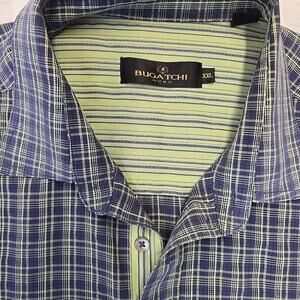 Bulgatchi Uomo Men's Short Sleeve Sz XXL Plaid Button Up Blue Green Lightweight